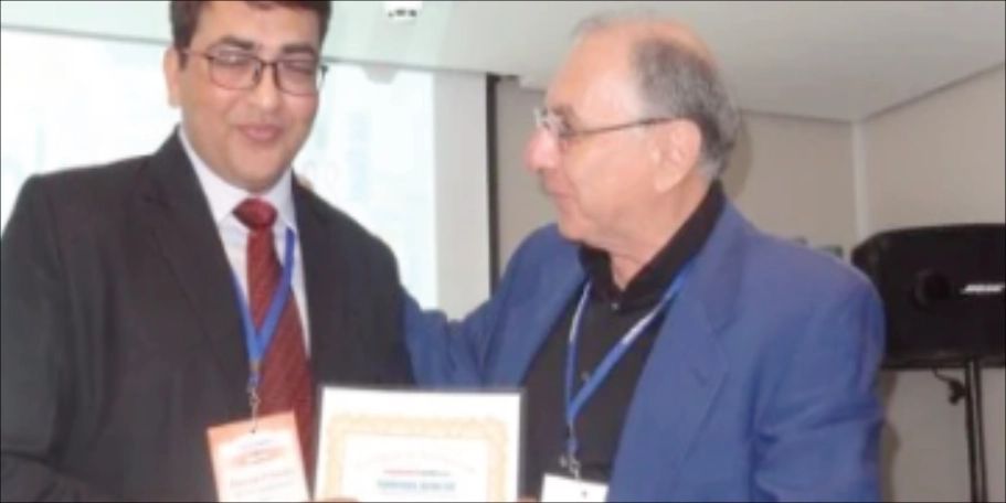 Receiving an award on stage